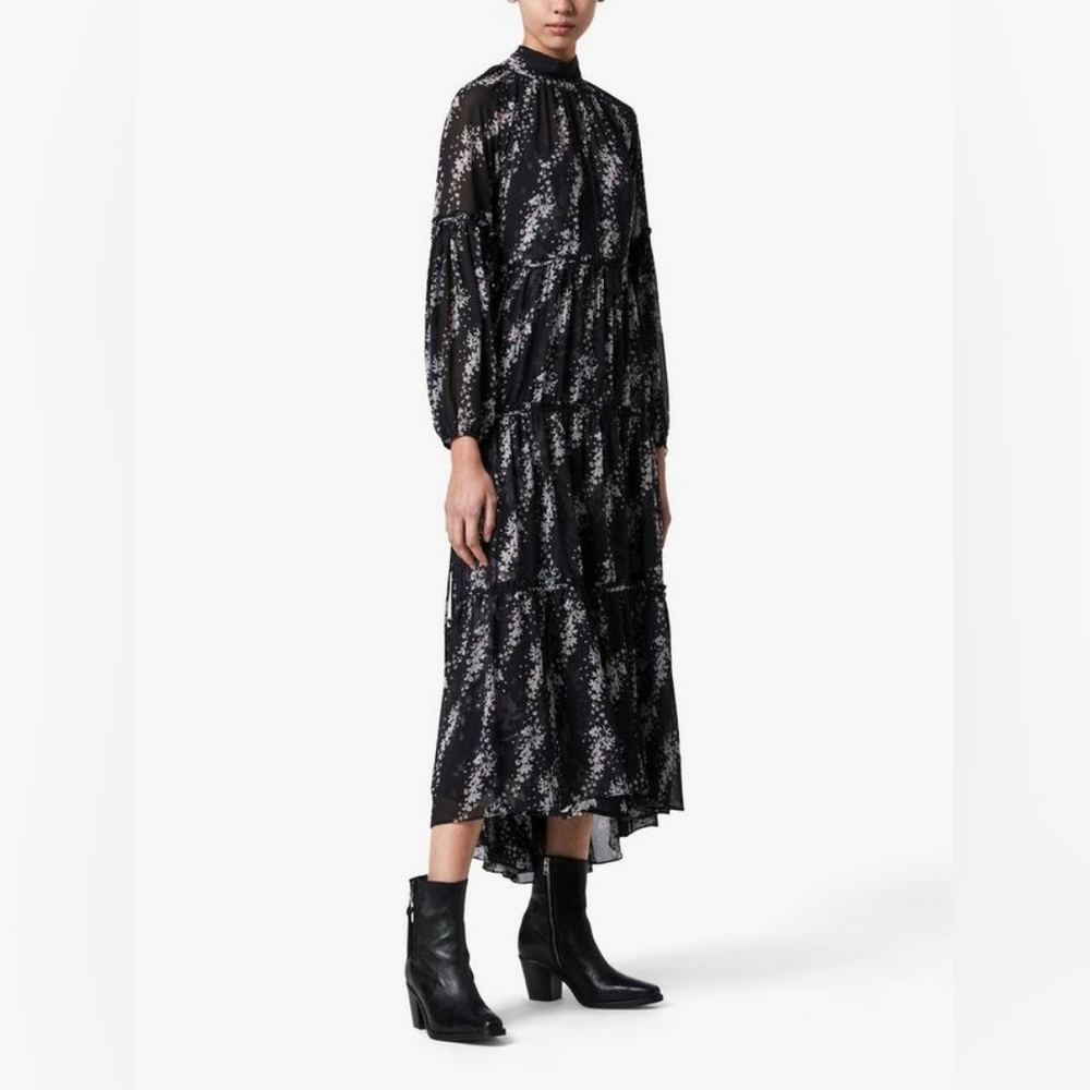AllSaints | Eimear Cultiver Tiered Flowers Maxi Dress, Black Size US 10 - Picture 2 of 12